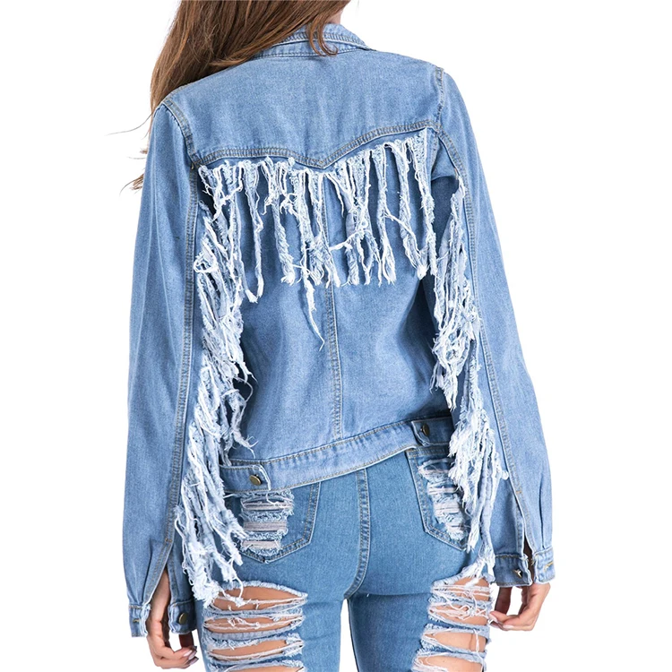 High Quality Denim Jacket wholesale fashion  plain distressed jeans jackets With Patches For Women
