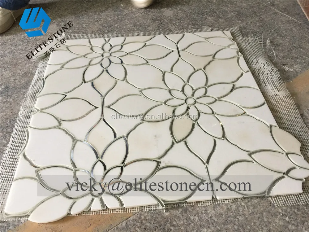 waterjet glass mosaic travertine and golden line glass mosaic water color mosaic