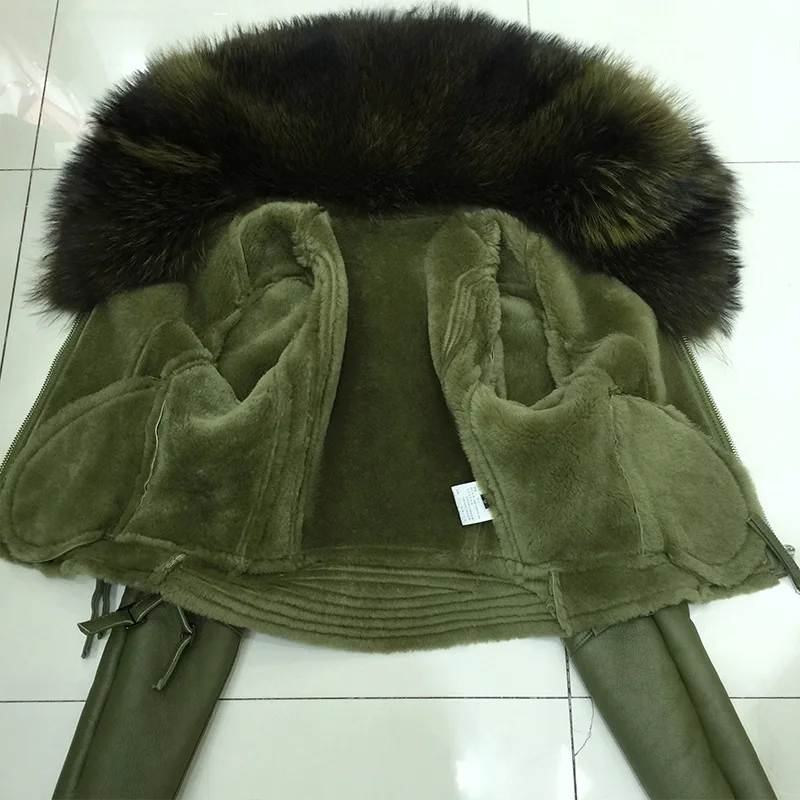 Women luxury leather jackets real fox raccoon fur overcoat big fur collar winter jackets