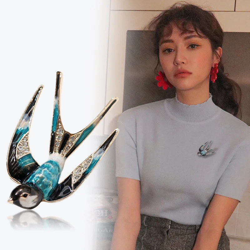 ali express hot selling enamel bird swallow brooch pin in stock wholesale