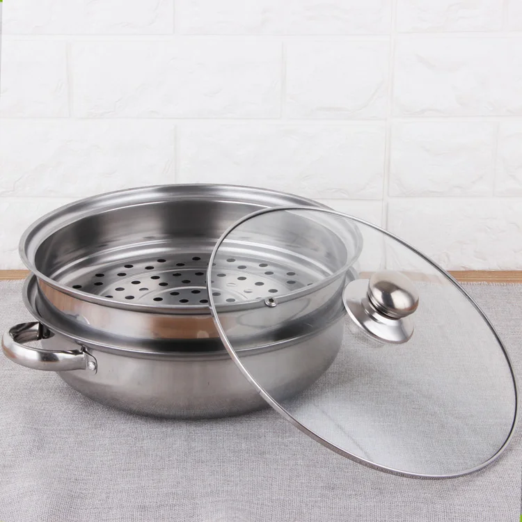 2 in 1 Steamer Pot with Visible Glass Lid Wholesale Factory Price Stainless Steel Steamer Pot