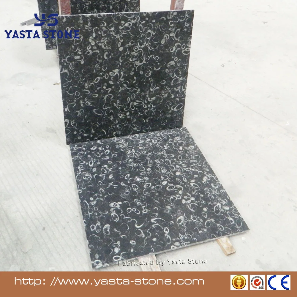 Новая напольная плитка из натурального камня черная ракушка из гранита