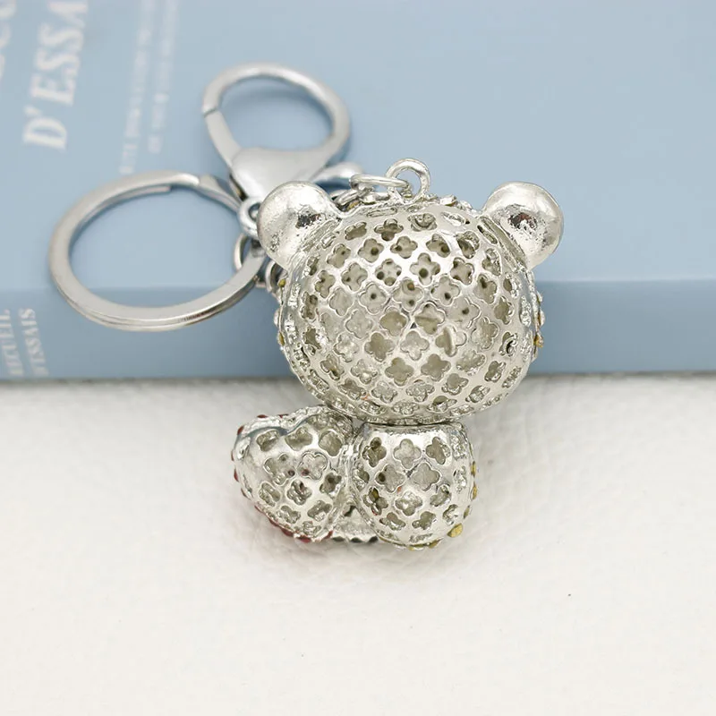 New Fashion Style Rhinestone Crystal Panda Key Ring Keychain For Bag Car Bear Keychains