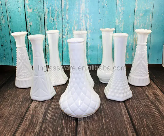 Opal Milk Glass Bud Vases bottle  White glass vases Collection  Lot Wedding Centerpiece  Shabby Chic Rustic shower
