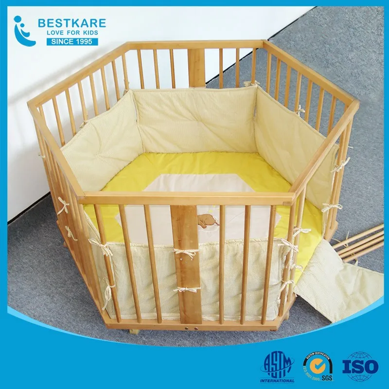 6 Panel Wooden bed guard fence Frame Kids Play Center Yard Indoor Baby Playpen