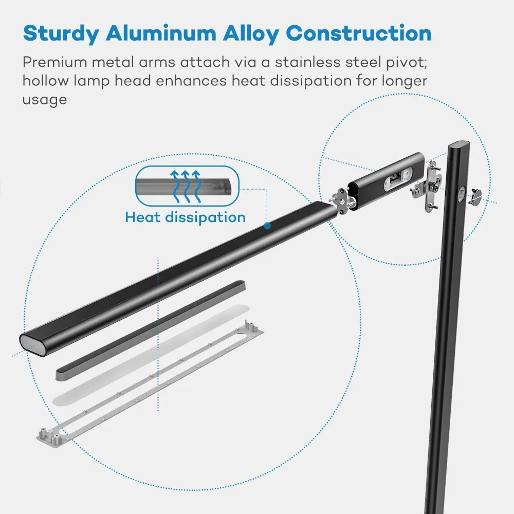 Biumart Metal Design Table Lamp USB/Wireless Charging Adjustable 6 Brightness Levels Memory Function Premium Desk Lamp For Study