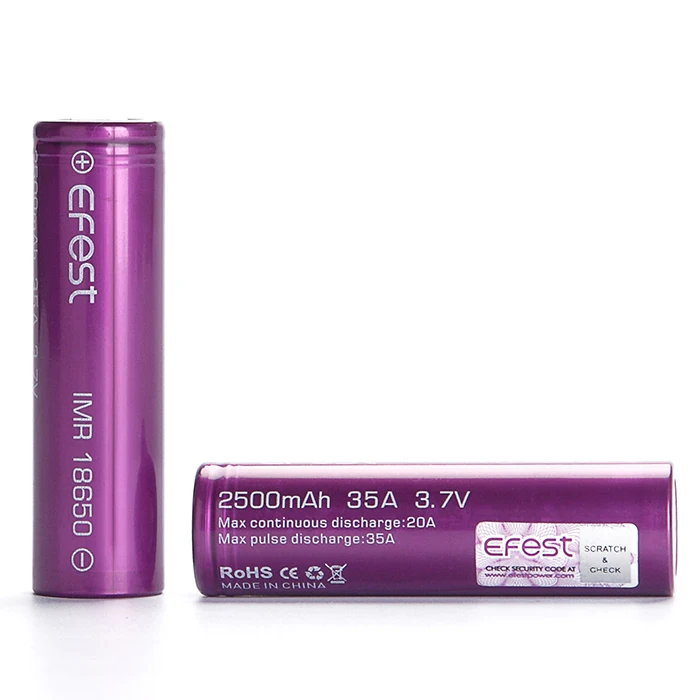 
Best 35A Vape 18650 Battery Efest 18650 2500Mah 35A 3.7V Rechargeable Purple 