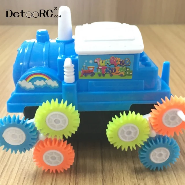 Detoo Cartoon car train toys car 360 degree rolling stunt children plastic car toys train