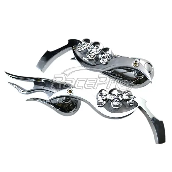 Custom Universal Fire Flame with Skull Style Vintage Sport Motorcycle Mirrors For Harley Davidson