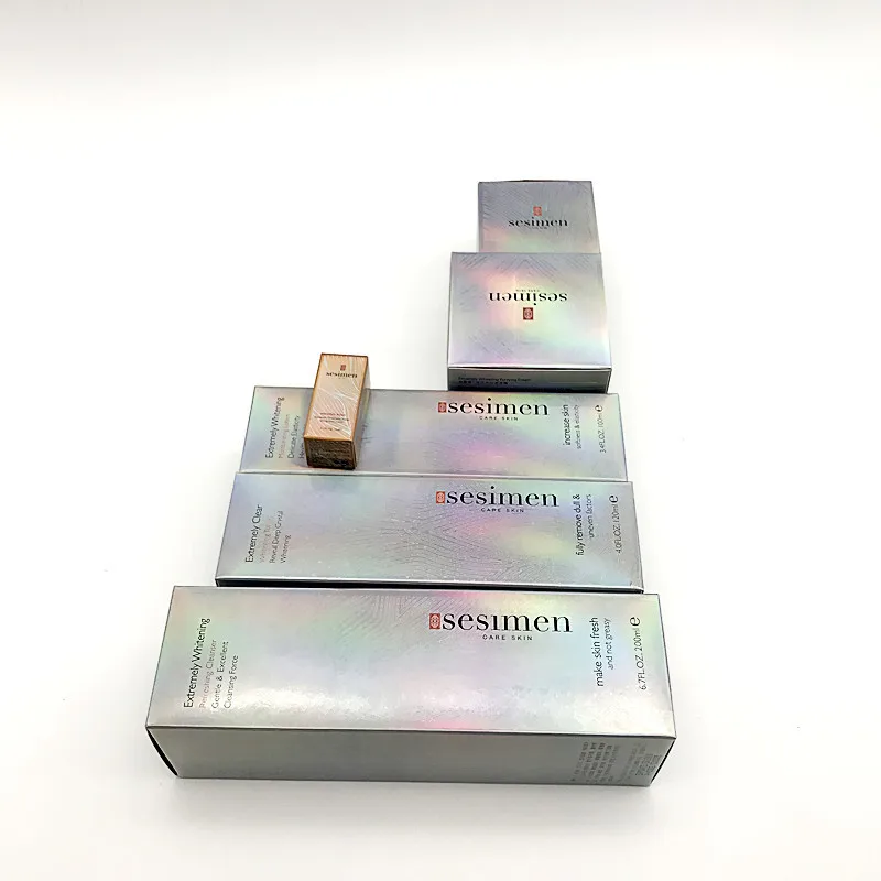 Custom Luxury White Cardboard Paper Holographic Box Packaging for Skin Care Serum and Nail Polish Oil Cosmetic Products
