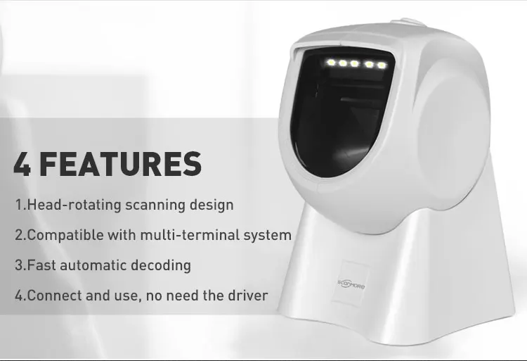 2D POS Desktop Barcode Scanner Hand -free Omnidirectional Laser Symbol Scanners