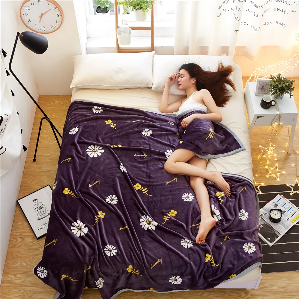 
Factory stock New design wholesale high quality purple printed blanket double 