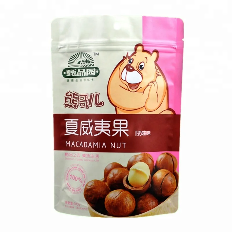 Good Barrier Resealable Stand Up Food Plastic Cashew/Almond/Pistachio/Macadamia/Pine Nuts Packaging Doypack Zipper Bag with Hole