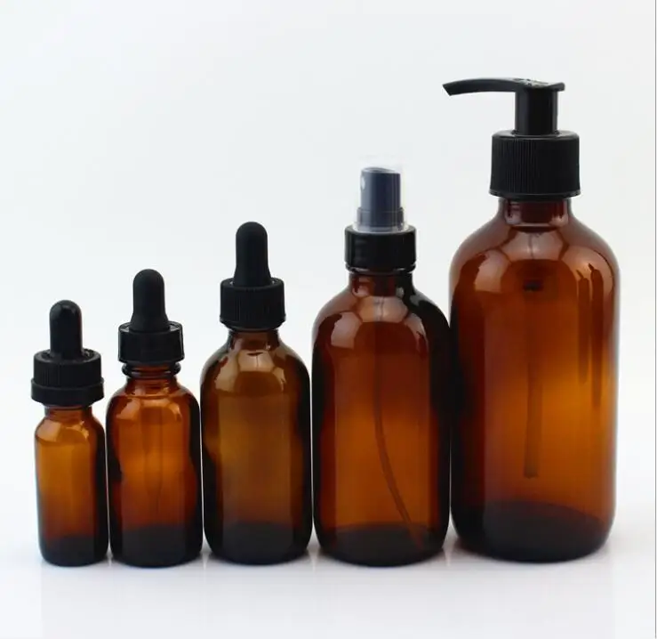 4 ounce Amber boston glass e liquid bottle with dropper pump spray