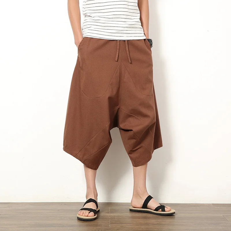 
Thai pants bloomers male loose linen shorts Nepal seven pants wide leg big radish beach pants 