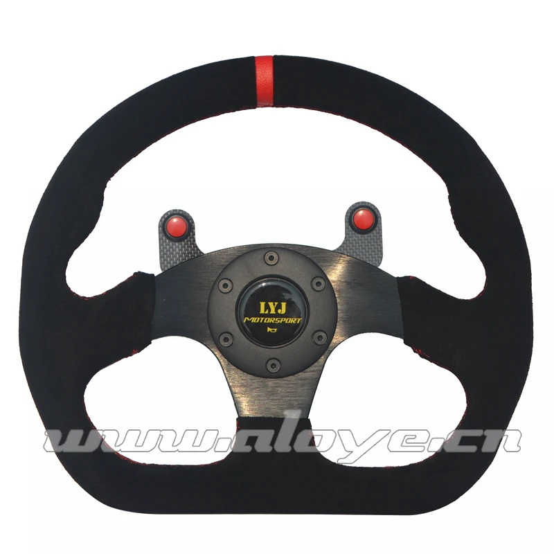 With Real Carbon Fiber Button 325mm Flat Suede Racing Car Steering Wheel