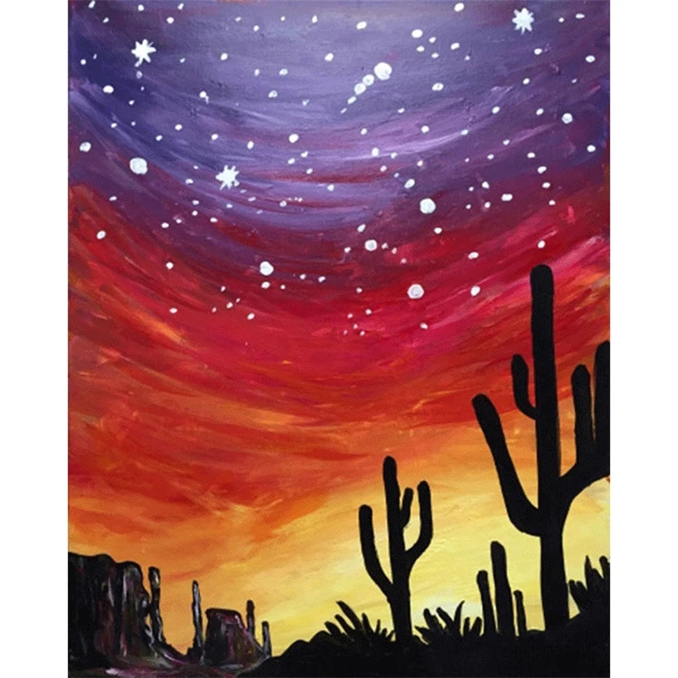 starry cactus scenery round or square drill diamond embroidery kits home decoration gift DIY full diamond painting