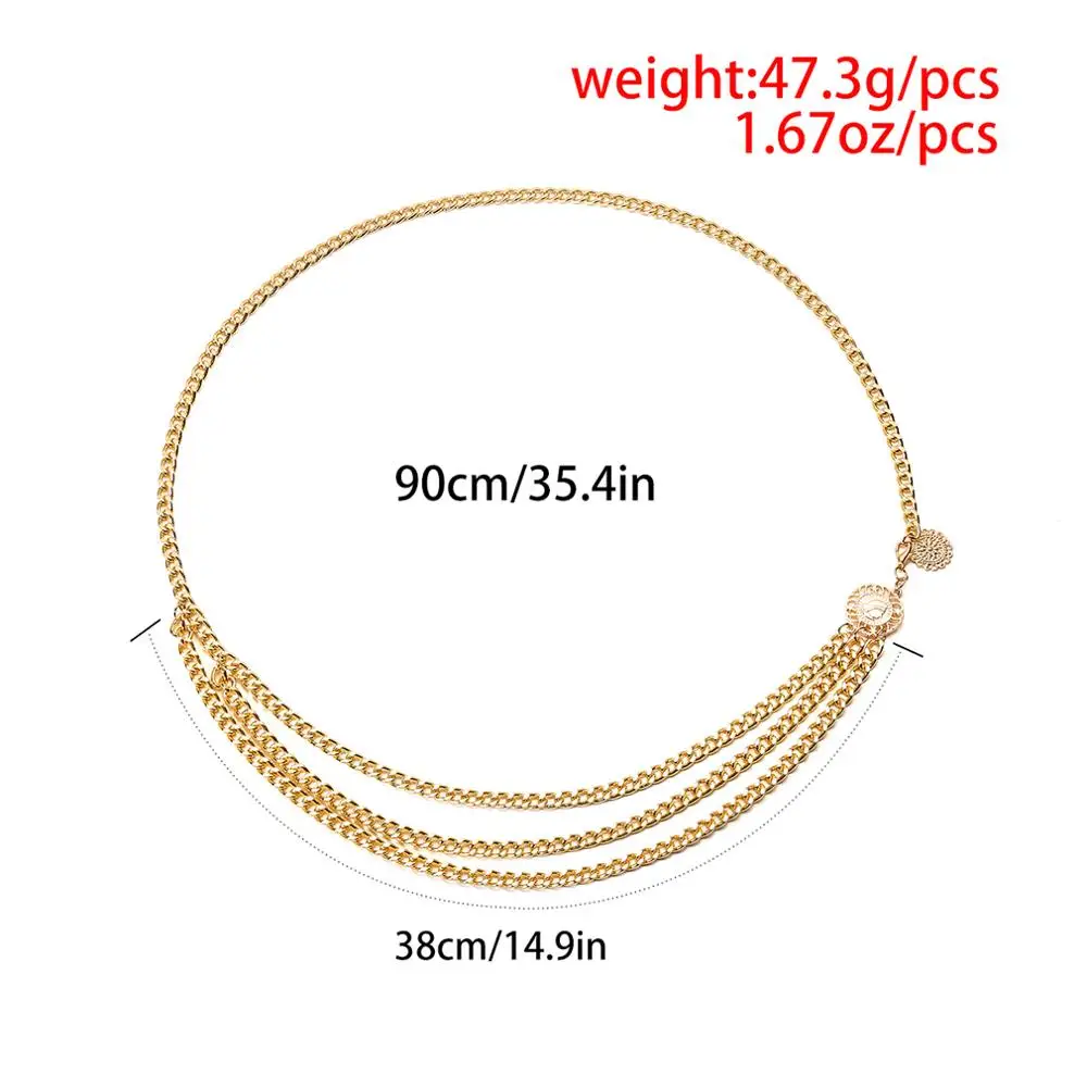 Women Fashion Belt Hip High Waist Gold Narrow Metal Chain Chunky Fringes for dress skirt and coat