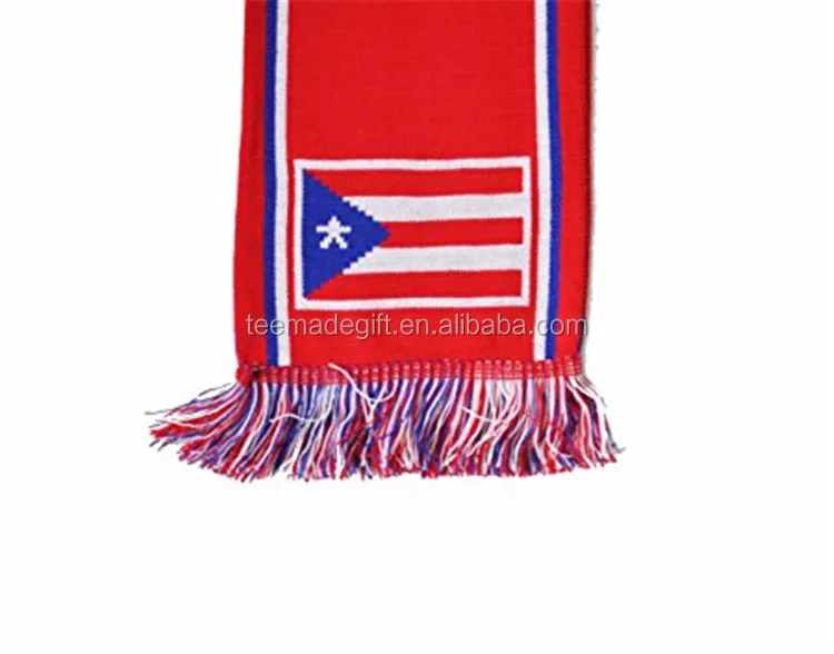 
Acrylic Knitted Jacquard Soccer Football Scarf Puerto Rico Knitted Scarf 