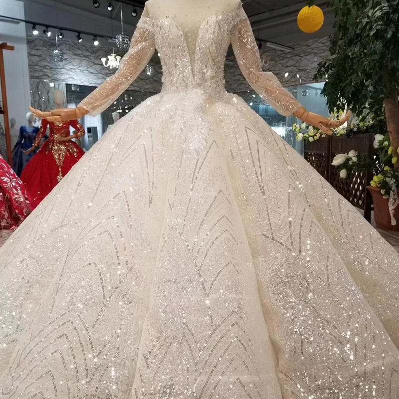 Jancember HTL048 long sleeve wedding dress illusion suzhou luxury dubai wedding dress