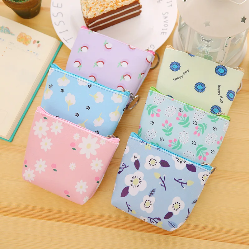 Custom Full Printing Mini PU Leather Coin Purse Keyrings Ziplock Storage Pouch Bag Cards Holder