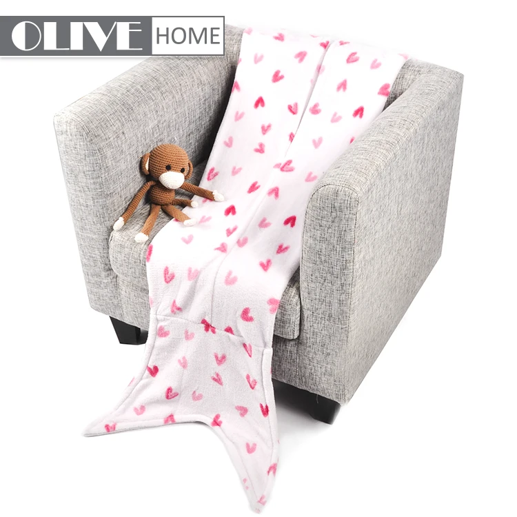 
Super soft design polyester wearable children printed love heart wholesale flannel baby mermaid tail blankets 