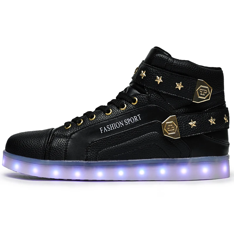 2021 OEM fashion led light shoes unisex led night running high top sneaker for women