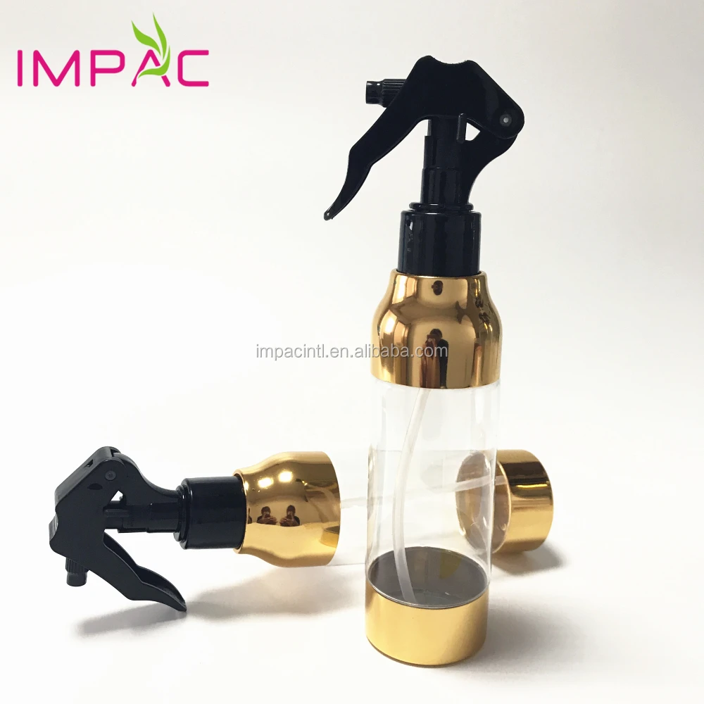 Luxury golden shoulder PET plastic 150ml hair spray bottle with trigger