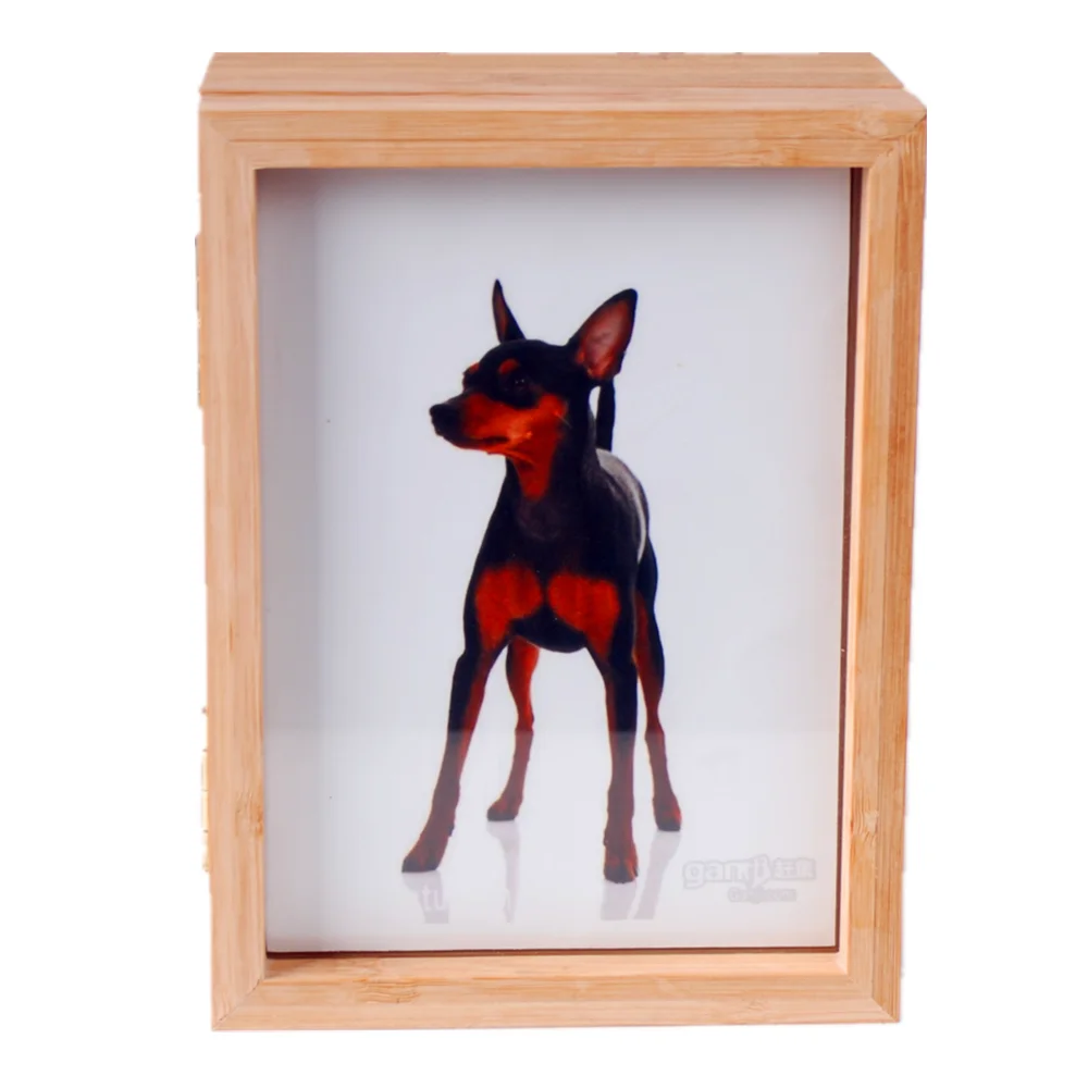 Manufacturer Factory wholesales High Gloss 3 Photo Windows Bamboo Pet Urns box for Pets Ashes casket Box with Glass