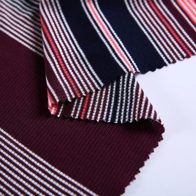 Хорошая цена Цвет Полосатый 95 район 5 спандекс 1x1 ребра вязать пряжа окрашенная ткань для платья
