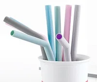 ST03 Custom Portable Reusable Folding Foldable Eco Friendly Silicone Bubble Milk Tea Coffee Cups Collapsible Drinking Straw Set