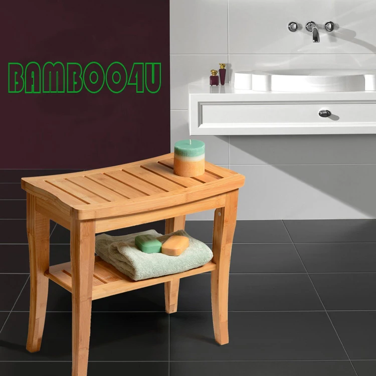 Bamboo Shower Seat Bench with Storage Shelf for Seating