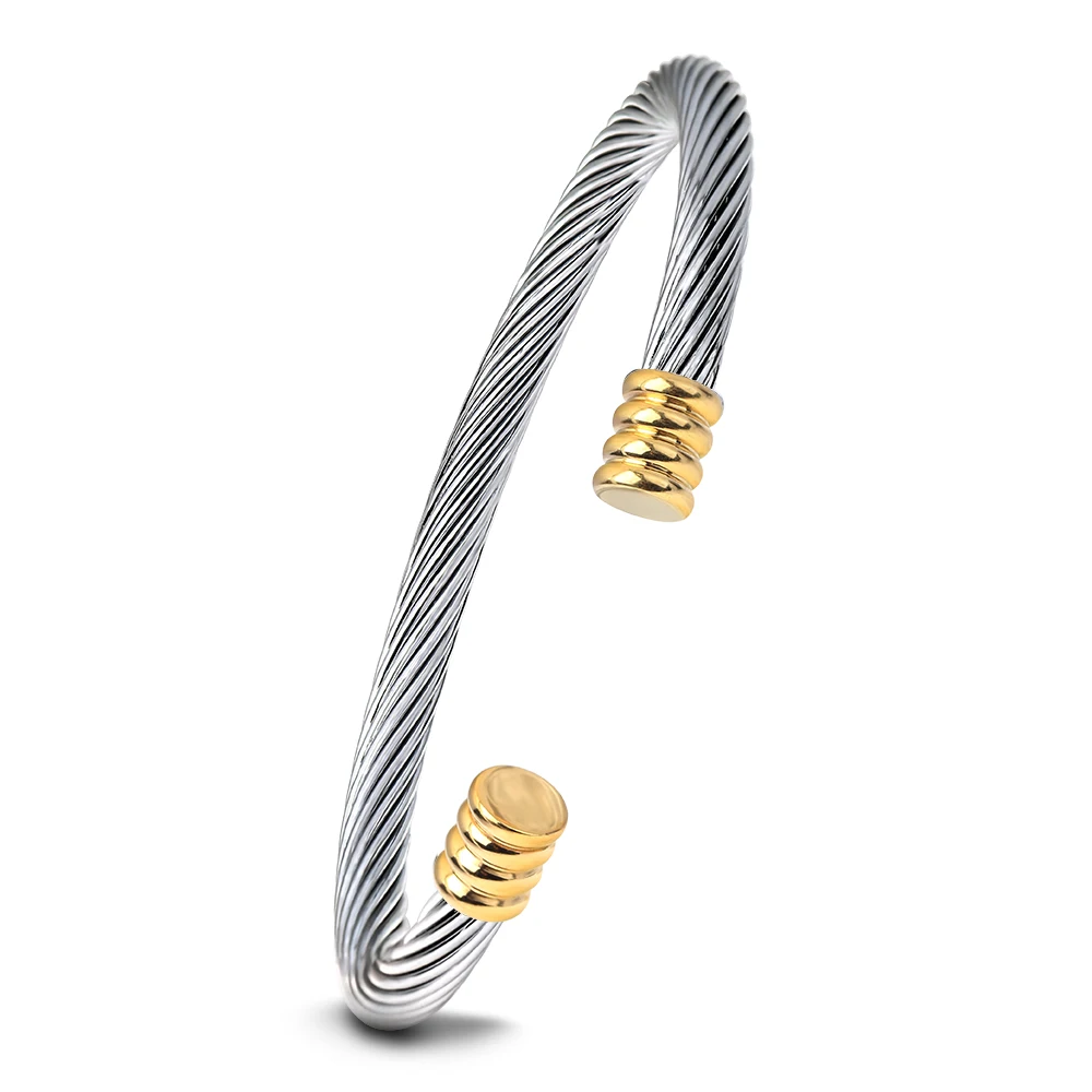 New Products Twisted Cable Mixed Color Ladies Stainless Steel Cuff Bracelets Design