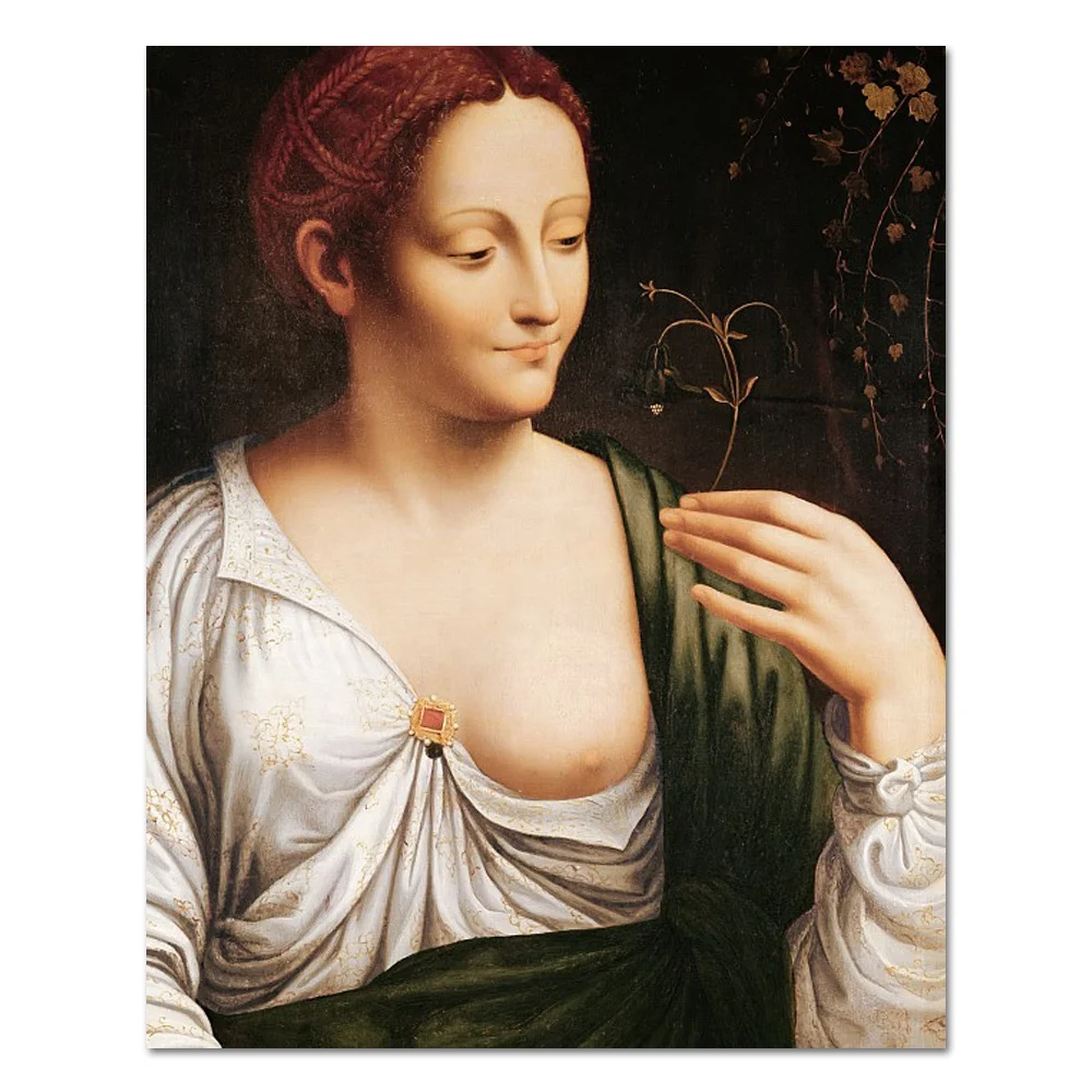 European Vintage Renaissance Ornate Woman Portrait Davinci Oil Painting Masterpiece