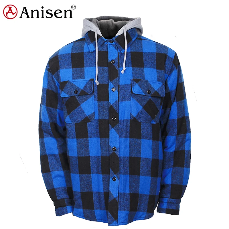 100% cotton OEM custom fleece hoodie men streetwear quilted lining plaid flannel winter workwear jacket