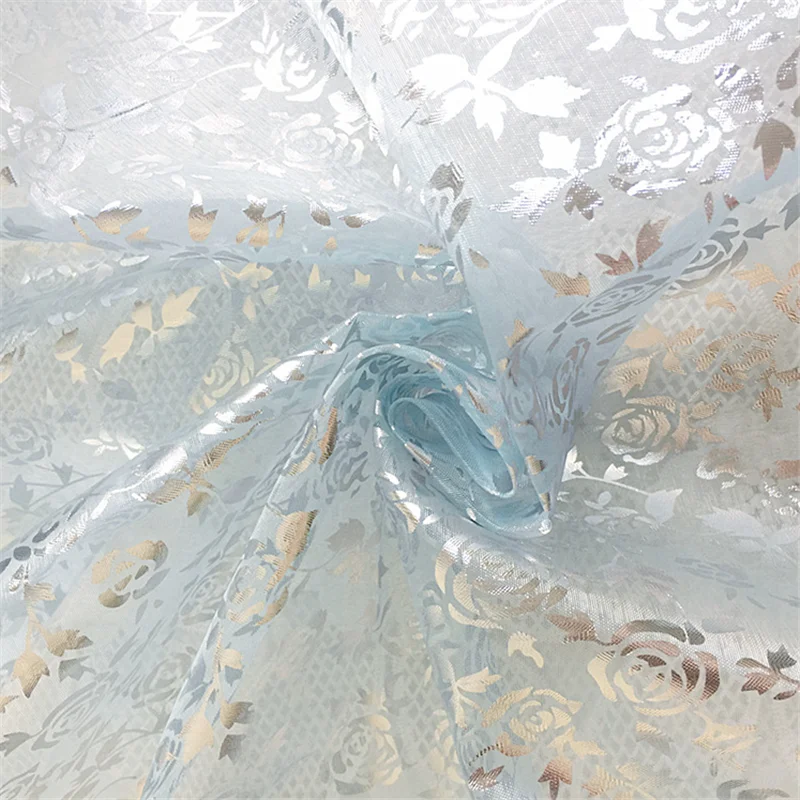 Good quality bright silk glass gold foil stamping organza fabric