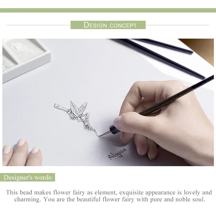 Authentic 925 Sterling Silver Flower Fairy Dangle Pendant Charms fit Women Charm Bracelets & Necklaces jewelry