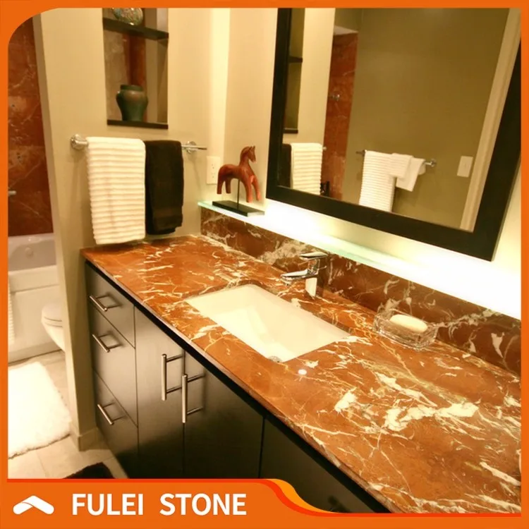 Hotel Supply Rojo Alicante Red Marble Commercial Bathroom Countertop