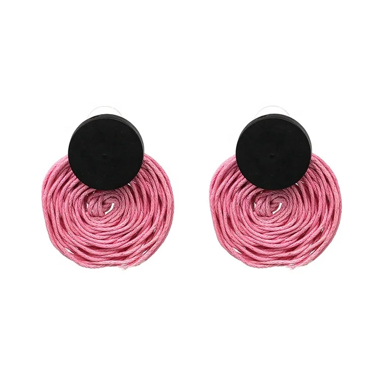 2019 New Korea Handmade Colorful Woven Rattan Drop Earrings Round For Women Girl