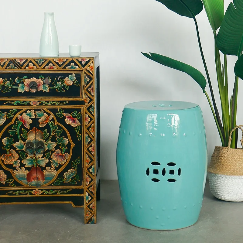 Jingdezhen  Chinese ceramic drum standing  garden seat for outdoor and home decorative shoes changing stool wholesale