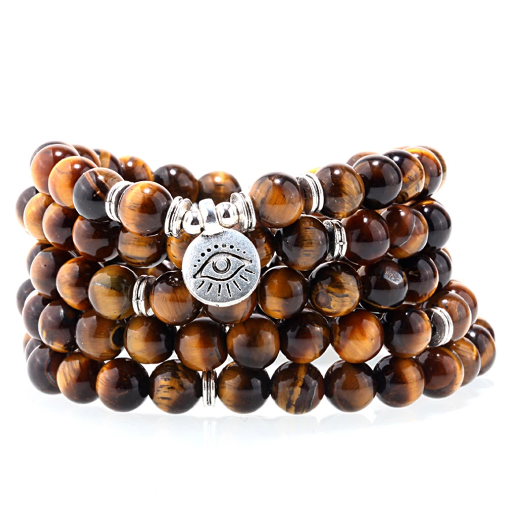 8mm Mala Beads Wrap Bracelet Necklace For Yoga Buddhist Meditation Rosary Prayer Charm Bracelet Natural Gemstone Jewelry