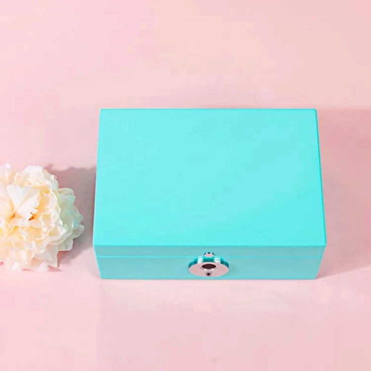 Custom Fingerprint Lock Wooden Jewelry Box Luxury Treasure Ornaments PU Leather Box