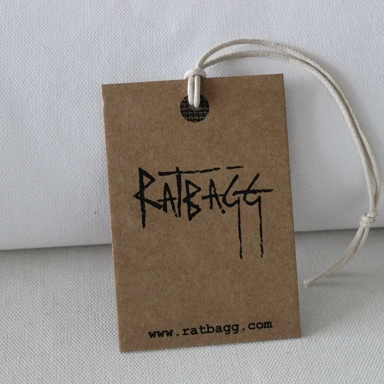 Small size brown kraft hang tag with LOGO hot stamping, name tag with black eyelet and wax strings