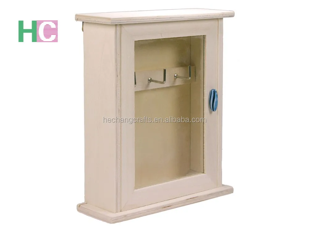 Wooden Wall indoor Mounted Key Box with glass, Natural Key Holder Cabinet