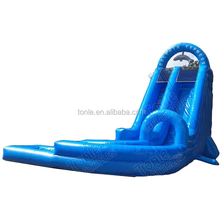 Dolphin express inflatable water slide inflatable wet dry slide with pool for sale