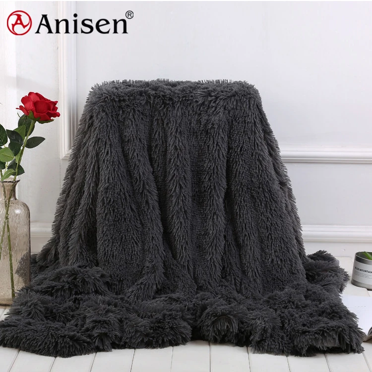 wholesale luxury long hair mink blanket custom faux fur throw blanket