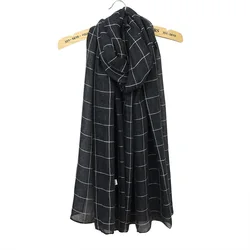 Wholesale Hot Selling Fashion Long Plain Plaid Cotton Check Scarf Women  Solid Color Shawls Ladies Soft Viscose Grid Hijab Scarf