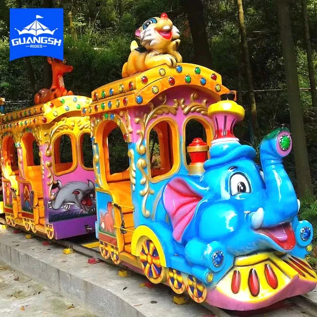 Fun fair rids kids amusement park track train for sale, small elephant toy train ride for children