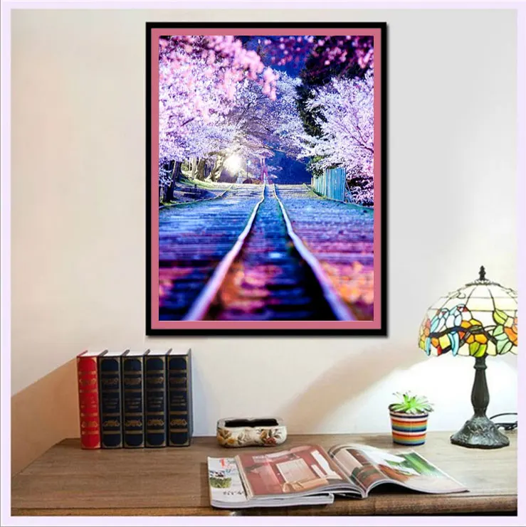 Megayouput 3d art painting set pictures of cherry blossoms images paint by numbers full drill