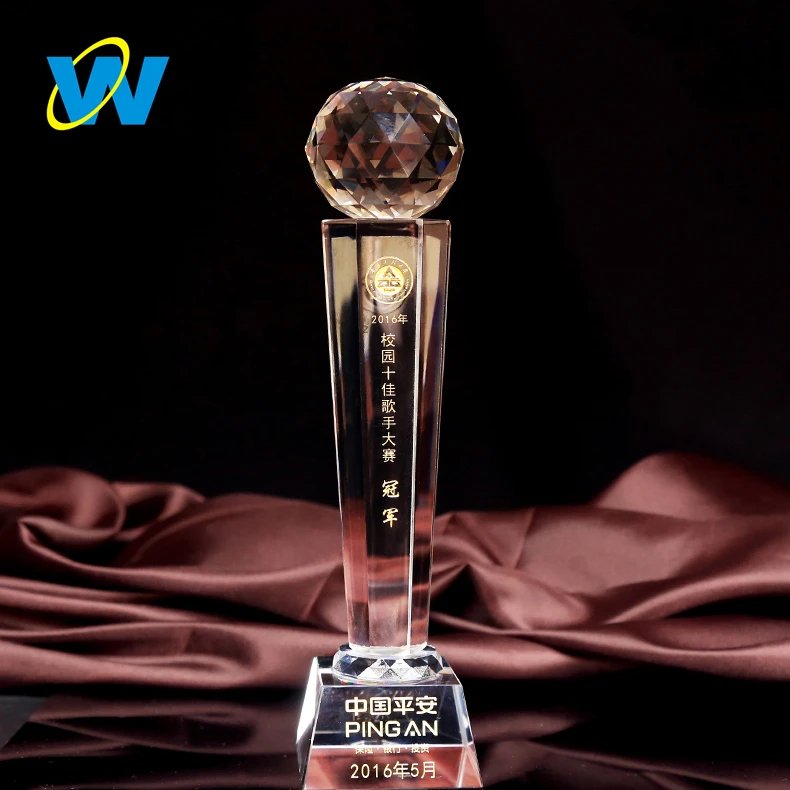 High quality crystal ball basketball football racing trophy award, wholesale custom glass baseball trophies trophy and medal